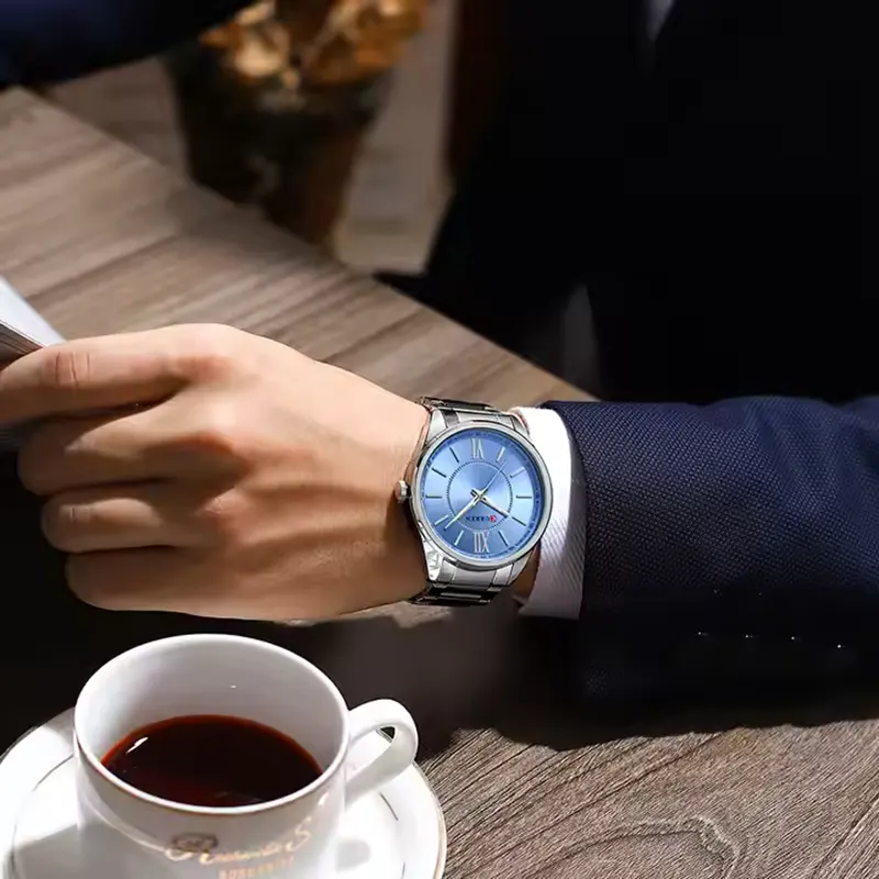 Curren Quartz Ice Blue Dial Silver-tone Men's Watch- 8423